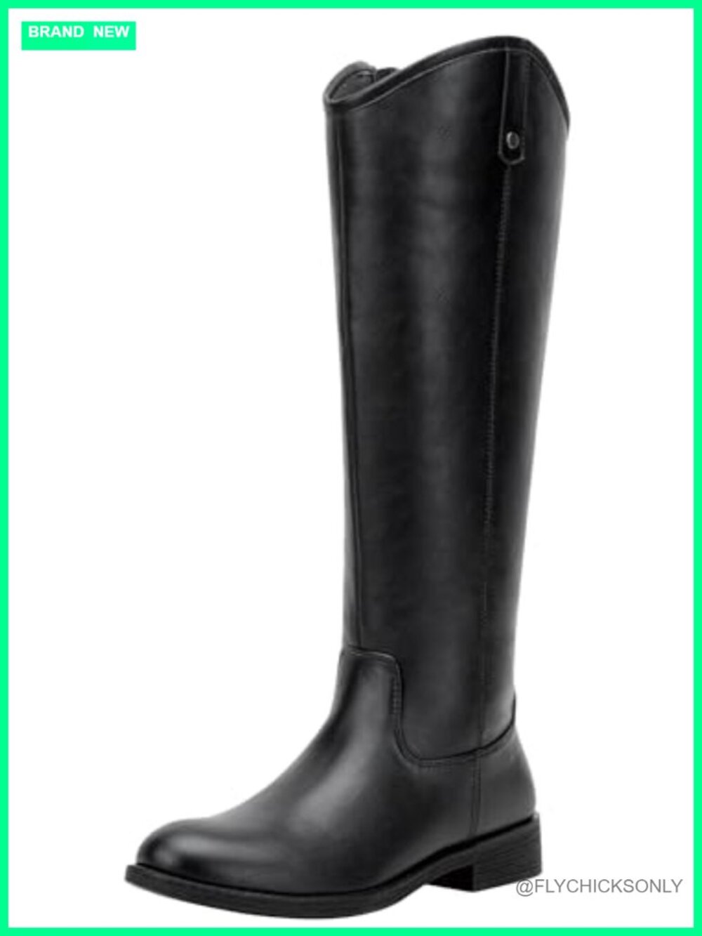 Wide Calf Knee High Low Heel Riding Boots Faux Leather Zip